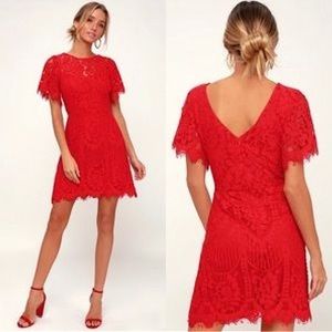 Lulu’s Red Lace Overlay Dress NWT